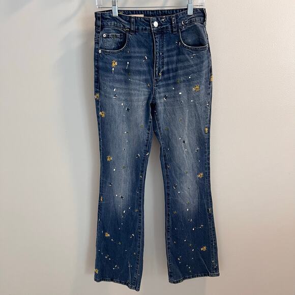 Pilcro Anthropologie The Icon Flare Embroidered Jeans Size 27 - Picture 1 of 11